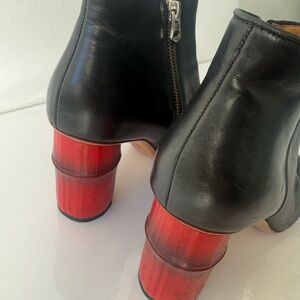 Acne Black and Red Heeled Boots, Althea, cylindrical heel